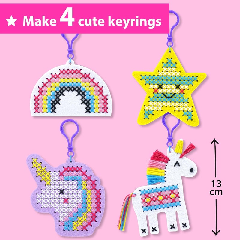 KRAFUN Cross Stitch Kits for Kids Beginners, 4 Unicorn Cross Stitching Keyrings Arts & Crafts, Needlepoint Embroidery Kit for Girls 5-13 Craft Kit Backpack Charms, Ornaments - Image 3